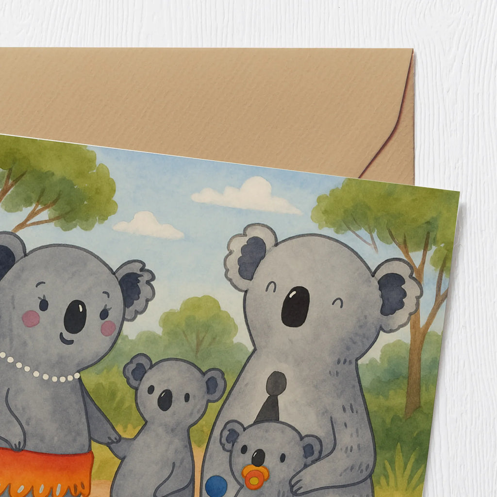 Deluxe Card Koala Family Design Karte, Grußkarte, Klappkarte, Einladungskarte, Glückwunschkarte, Hochzeitskarte, Geburtstagskarte, Hochwertige Grußkarte, Hochwertige Klappkarte, Familie, Vatertag, Muttertag, Bruder, Schwester, Mama, Papa, Oma, Opa, Koala, Koalas, Family, Kinder, Geschwister, Familienleben