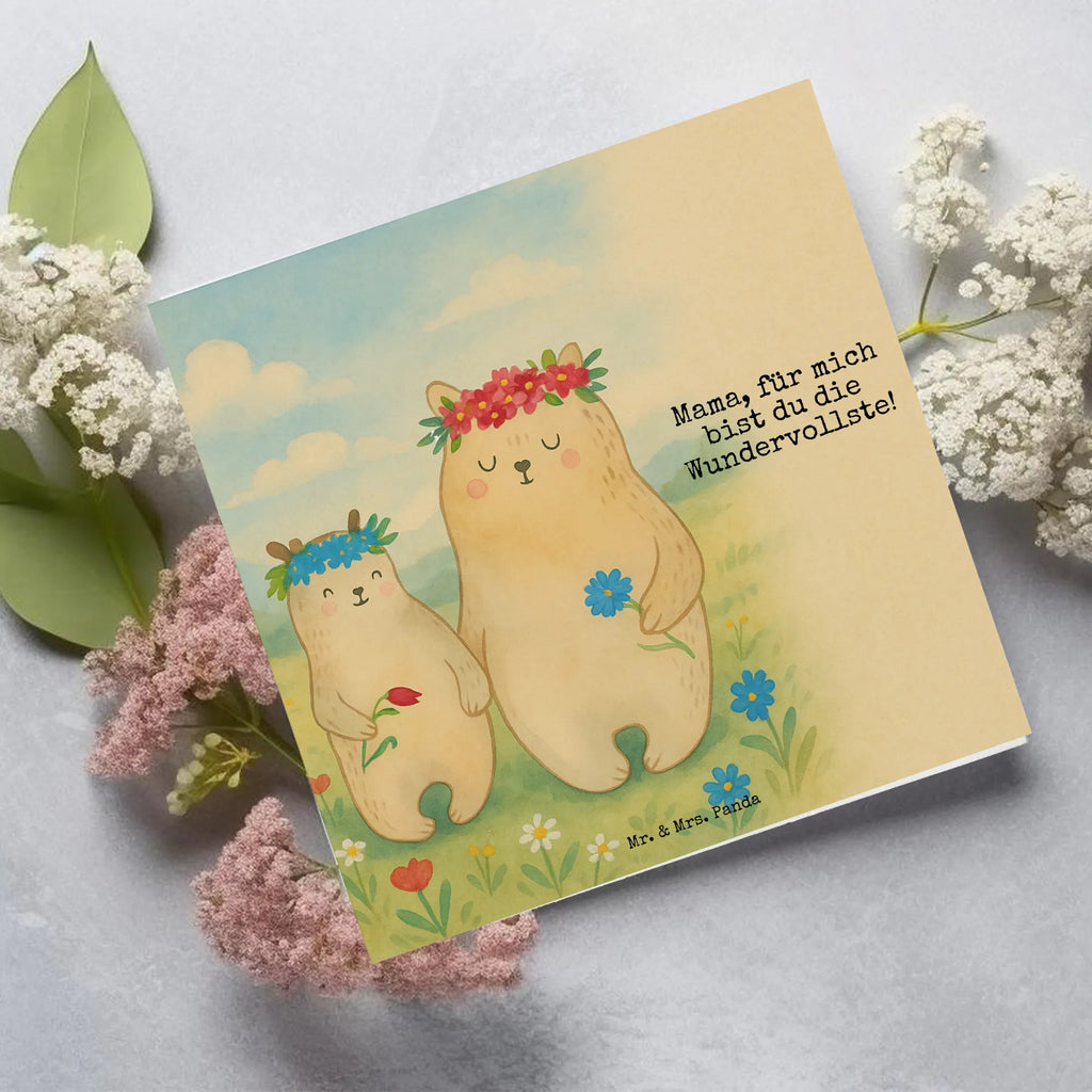 Deluxe Karte Bären mit Blumenkranz Design Karte, Grußkarte, Klappkarte, Einladungskarte, Glückwunschkarte, Hochzeitskarte, Geburtstagskarte, Hochwertige Grußkarte, Hochwertige Klappkarte, Familie, Vatertag, Muttertag, Bruder, Schwester, Mama, Papa, Oma, Opa, Bär, Bären, Mutter, Mutti, Mami, Lieblingsmensch, Lieblingsmama, beste Mutter, weltbeste Mama, Geschenk Mama. Muttertag, Tochter, Kind, Kinder, Töchter, Family, Vorbild