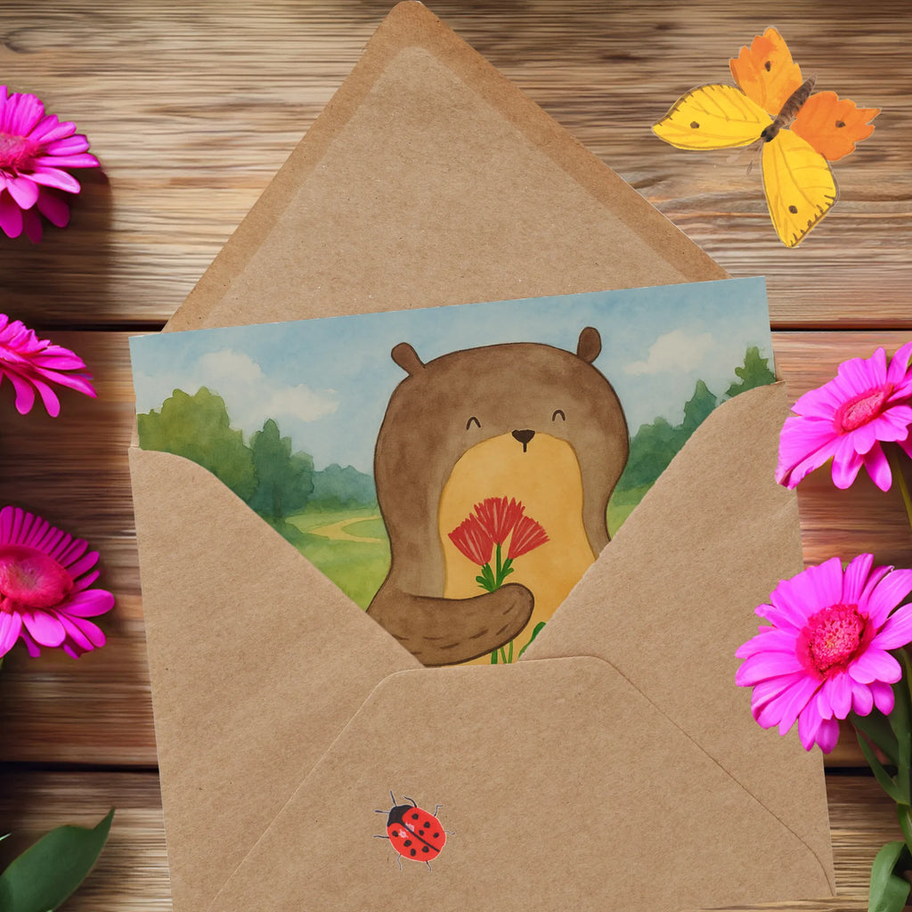 Karta Deluxe wydra bukiet kwiatów Design Karte, Grußkarte, Klappkarte, Einladungskarte, Glückwunschkarte, Hochzeitskarte, Geburtstagskarte, Hochwertige Grußkarte, Hochwertige Klappkarte, Otter, Fischotter, Seeotter, Otter Seeotter See Otter