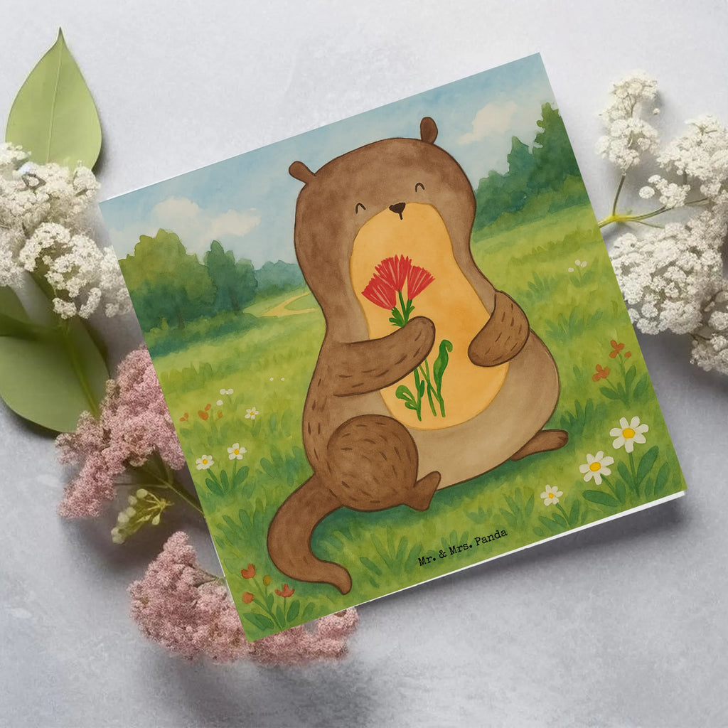 Karta Deluxe wydra bukiet kwiatów Design Karte, Grußkarte, Klappkarte, Einladungskarte, Glückwunschkarte, Hochzeitskarte, Geburtstagskarte, Hochwertige Grußkarte, Hochwertige Klappkarte, Otter, Fischotter, Seeotter, Otter Seeotter See Otter