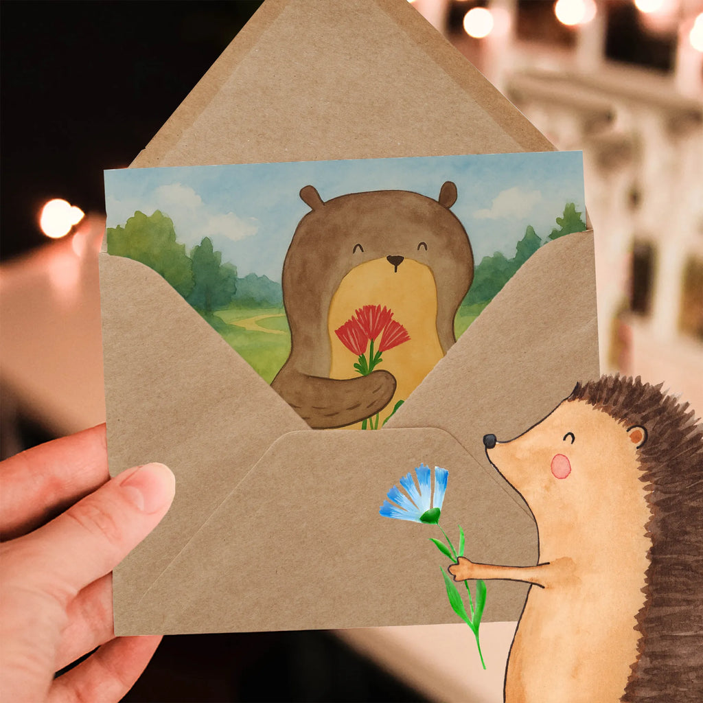 Karta Deluxe wydra bukiet kwiatów Design Karte, Grußkarte, Klappkarte, Einladungskarte, Glückwunschkarte, Hochzeitskarte, Geburtstagskarte, Hochwertige Grußkarte, Hochwertige Klappkarte, Otter, Fischotter, Seeotter, Otter Seeotter See Otter