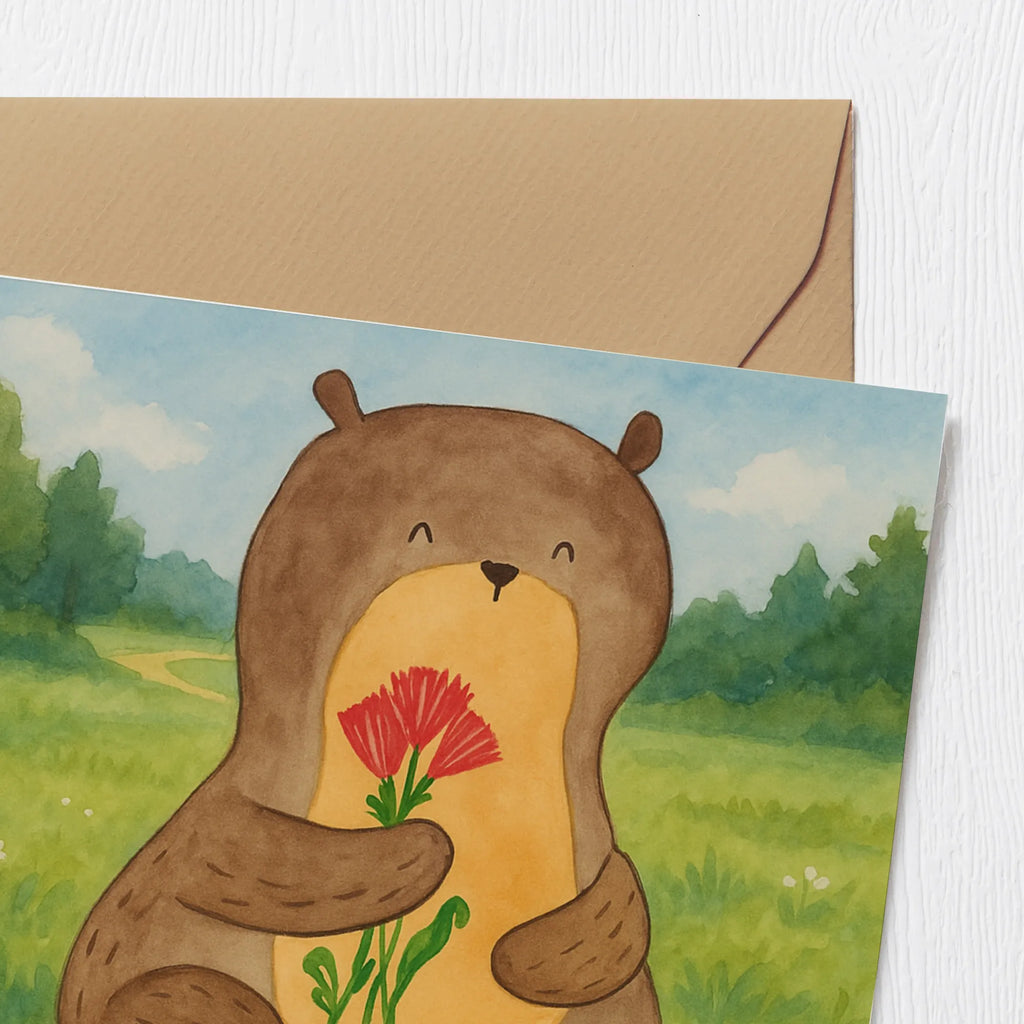 Karta Deluxe wydra bukiet kwiatów Design Karte, Grußkarte, Klappkarte, Einladungskarte, Glückwunschkarte, Hochzeitskarte, Geburtstagskarte, Hochwertige Grußkarte, Hochwertige Klappkarte, Otter, Fischotter, Seeotter, Otter Seeotter See Otter