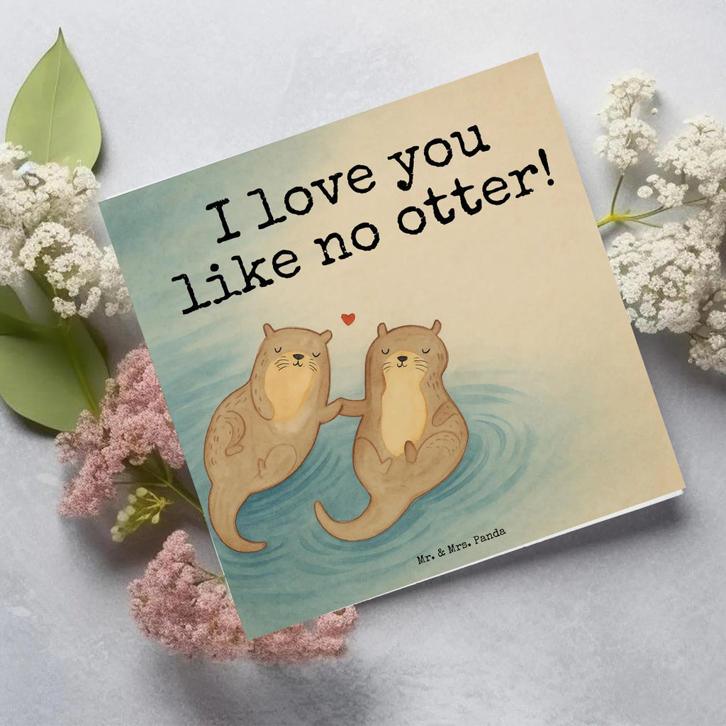Deluxe Card otter holding hands Design Karte, Grußkarte, Klappkarte, Einladungskarte, Glückwunschkarte, Hochzeitskarte, Geburtstagskarte, Hochwertige Grußkarte, Hochwertige Klappkarte, Otter, Fischotter, Seeotter, Otter Seeotter See Otter