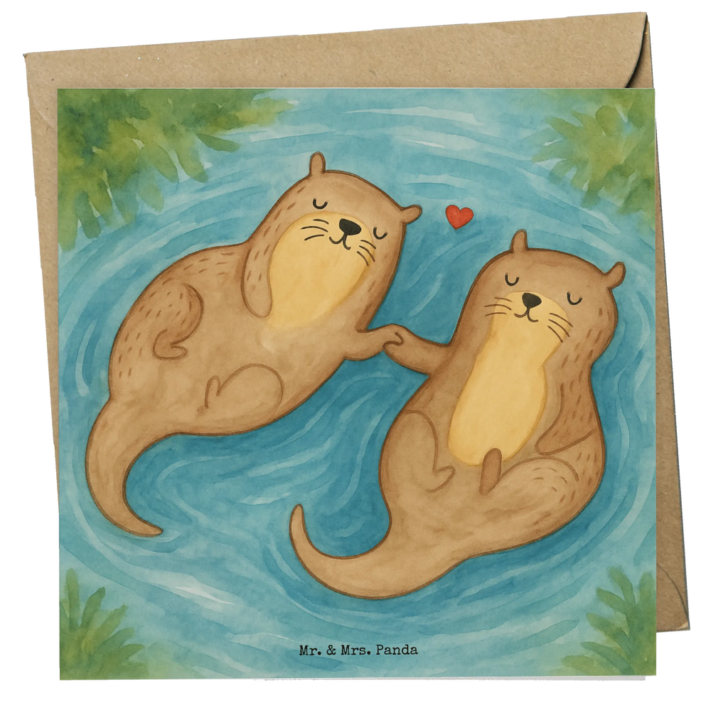 Deluxe Card otter holding hands Design Karte, Grußkarte, Klappkarte, Einladungskarte, Glückwunschkarte, Hochzeitskarte, Geburtstagskarte, Hochwertige Grußkarte, Hochwertige Klappkarte, Otter, Fischotter, Seeotter, Otter Seeotter See Otter