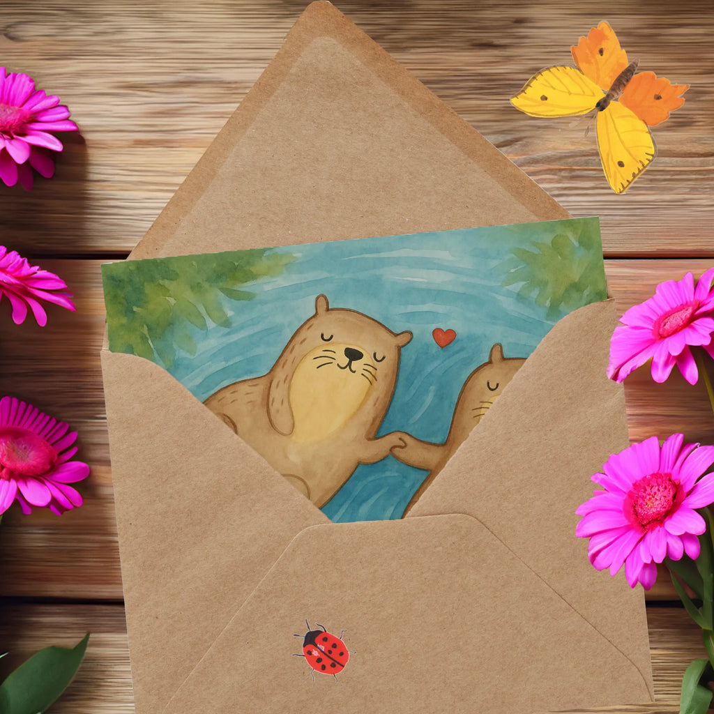 Deluxe Card otter holding hands Design Karte, Grußkarte, Klappkarte, Einladungskarte, Glückwunschkarte, Hochzeitskarte, Geburtstagskarte, Hochwertige Grußkarte, Hochwertige Klappkarte, Otter, Fischotter, Seeotter, Otter Seeotter See Otter