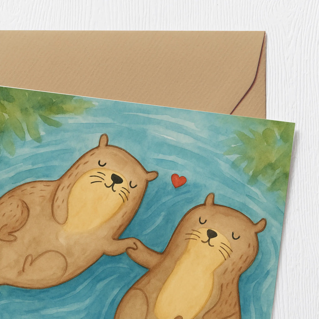 Deluxe Card otter holding hands Design Karte, Grußkarte, Klappkarte, Einladungskarte, Glückwunschkarte, Hochzeitskarte, Geburtstagskarte, Hochwertige Grußkarte, Hochwertige Klappkarte, Otter, Fischotter, Seeotter, Otter Seeotter See Otter