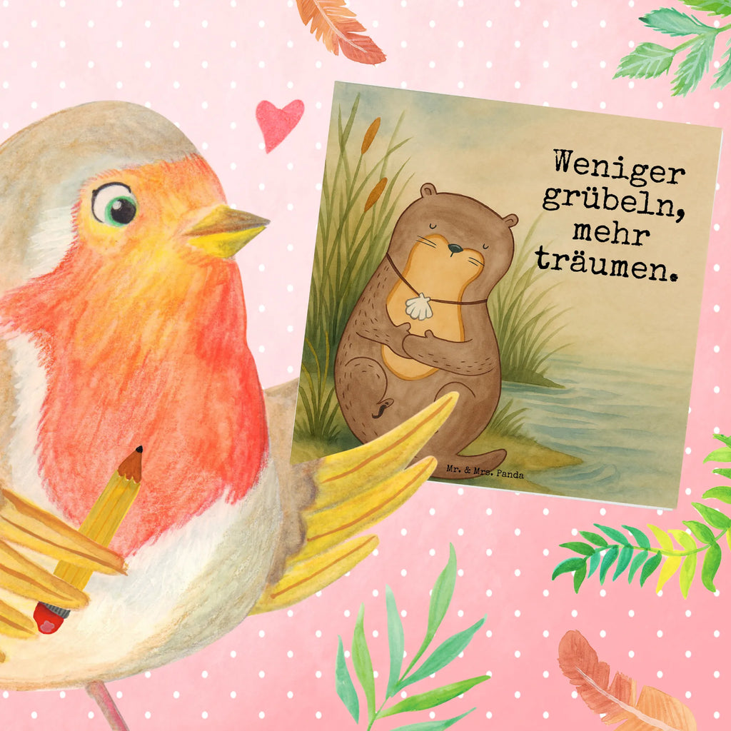 Deluxe Card otter shell Design Karte, Grußkarte, Klappkarte, Einladungskarte, Glückwunschkarte, Hochzeitskarte, Geburtstagskarte, Hochwertige Grußkarte, Hochwertige Klappkarte, Otter, Fischotter, Seeotter, Otterliebe, grübeln, träumen, Motivation, Tagträumen, Büro