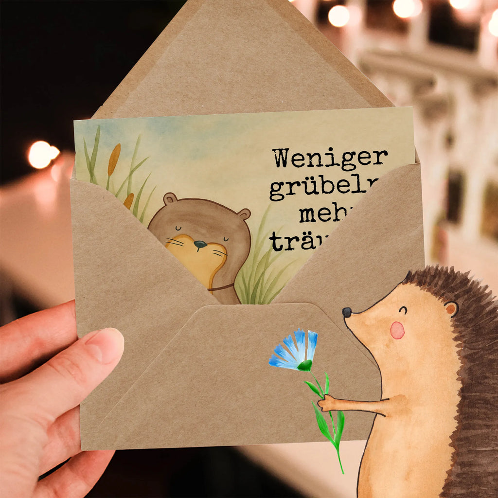 Deluxe Card otter shell Design Karte, Grußkarte, Klappkarte, Einladungskarte, Glückwunschkarte, Hochzeitskarte, Geburtstagskarte, Hochwertige Grußkarte, Hochwertige Klappkarte, Otter, Fischotter, Seeotter, Otterliebe, grübeln, träumen, Motivation, Tagträumen, Büro