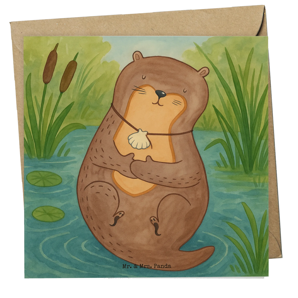 Deluxe Card otter shell Design Karte, Grußkarte, Klappkarte, Einladungskarte, Glückwunschkarte, Hochzeitskarte, Geburtstagskarte, Hochwertige Grußkarte, Hochwertige Klappkarte, Otter, Fischotter, Seeotter, Otterliebe, grübeln, träumen, Motivation, Tagträumen, Büro