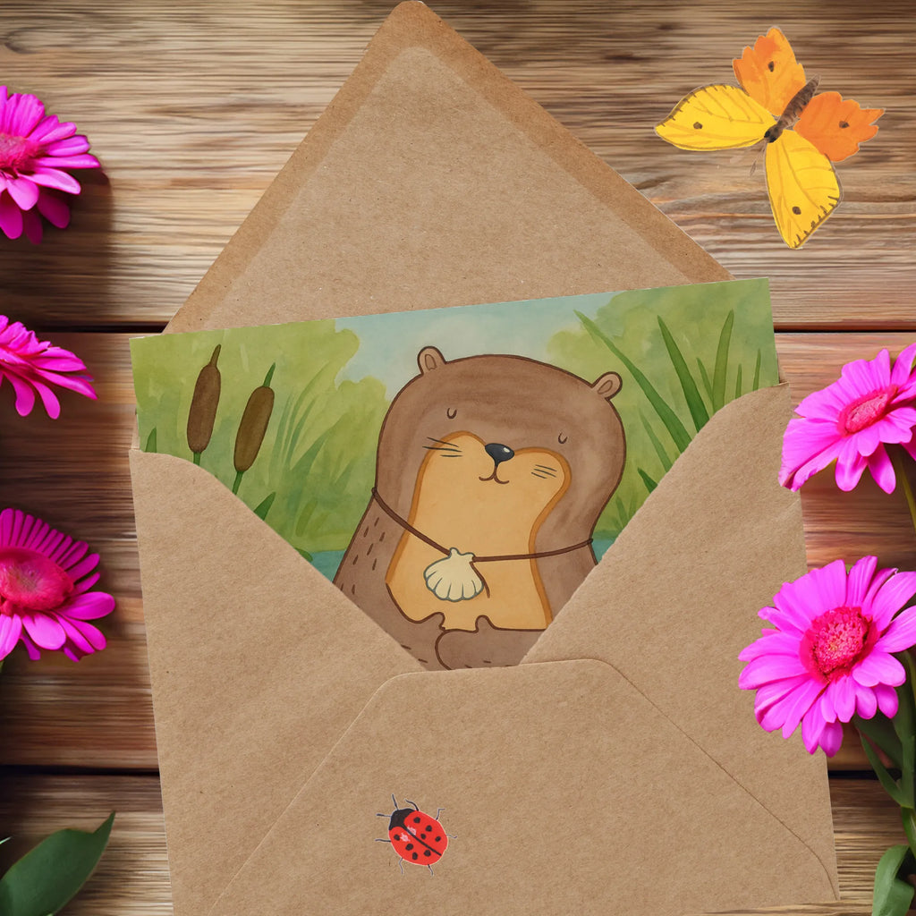 Deluxe Card otter shell Design Karte, Grußkarte, Klappkarte, Einladungskarte, Glückwunschkarte, Hochzeitskarte, Geburtstagskarte, Hochwertige Grußkarte, Hochwertige Klappkarte, Otter, Fischotter, Seeotter, Otterliebe, grübeln, träumen, Motivation, Tagträumen, Büro