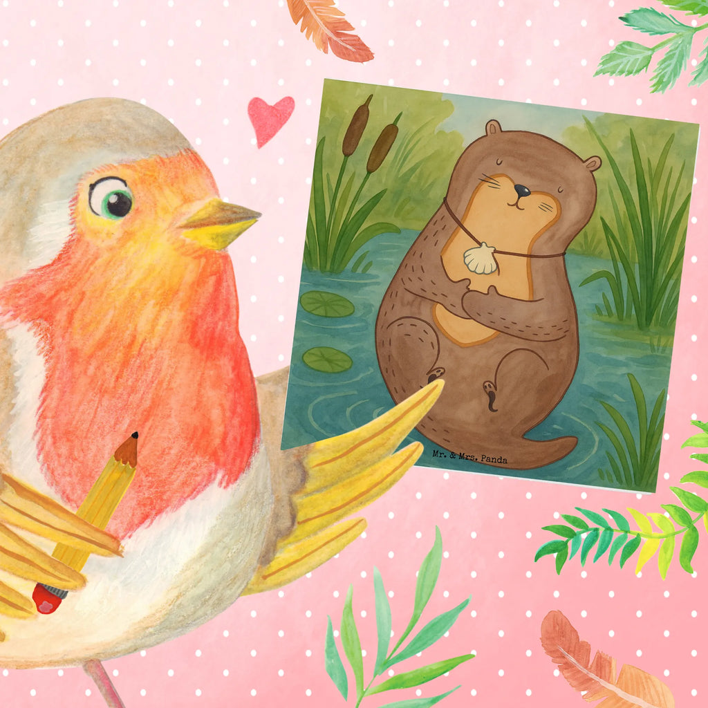 Deluxe Card otter shell Design Karte, Grußkarte, Klappkarte, Einladungskarte, Glückwunschkarte, Hochzeitskarte, Geburtstagskarte, Hochwertige Grußkarte, Hochwertige Klappkarte, Otter, Fischotter, Seeotter, Otterliebe, grübeln, träumen, Motivation, Tagträumen, Büro