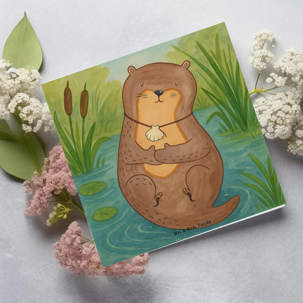 Deluxe Card otter shell Design Karte, Grußkarte, Klappkarte, Einladungskarte, Glückwunschkarte, Hochzeitskarte, Geburtstagskarte, Hochwertige Grußkarte, Hochwertige Klappkarte, Otter, Fischotter, Seeotter, Otterliebe, grübeln, träumen, Motivation, Tagträumen, Büro