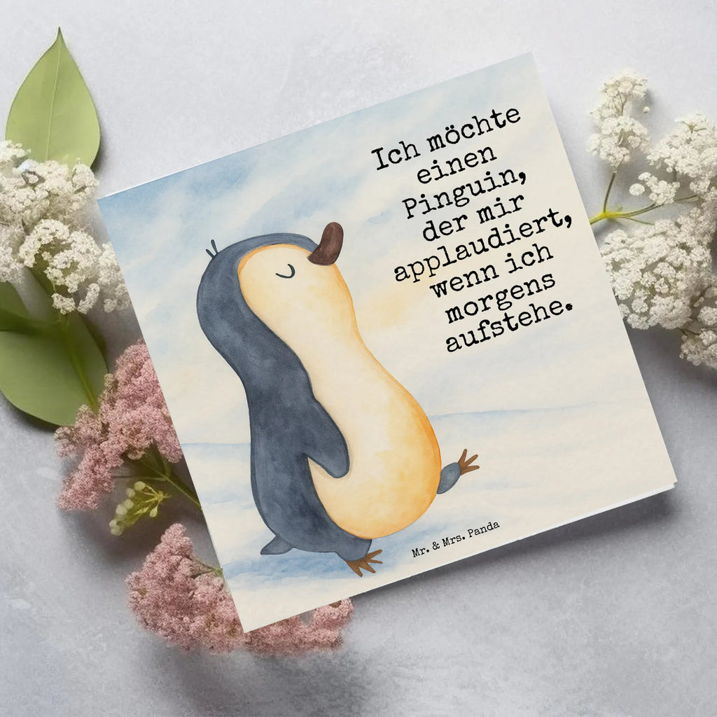 Karta Deluxe Pingwin maszerować Design Karte, Grußkarte, Klappkarte, Einladungskarte, Glückwunschkarte, Hochzeitskarte, Geburtstagskarte, Hochwertige Grußkarte, Hochwertige Klappkarte, Pinguin, Pinguine, Frühaufsteher, Langschläfer, Bruder, Schwester, Familie