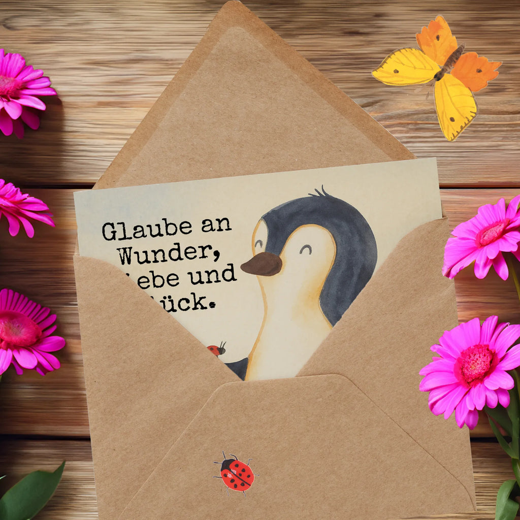 Deluxe Card Penguin ladybug Design Karte, Grußkarte, Klappkarte, Einladungskarte, Glückwunschkarte, Hochzeitskarte, Geburtstagskarte, Hochwertige Grußkarte, Hochwertige Klappkarte, Pinguin, Pinguine, Marienkäfer, Liebe, Wunder, Glück, Freude, Lebensfreude