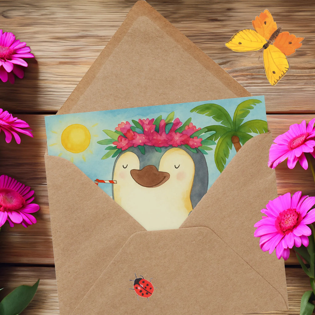 Karta Deluxe Pingwin z Kokosem Design Karte, Grußkarte, Klappkarte, Einladungskarte, Glückwunschkarte, Hochzeitskarte, Geburtstagskarte, Hochwertige Grußkarte, Hochwertige Klappkarte, Pinguin, Aloha, Hawaii, Urlaub, Kokosnuss, Pinguine