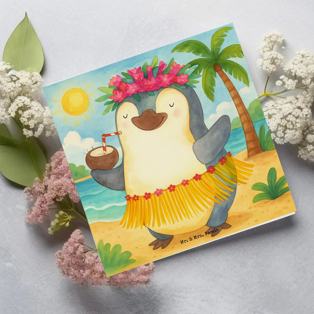 Karta Deluxe Pingwin z Kokosem Design Karte, Grußkarte, Klappkarte, Einladungskarte, Glückwunschkarte, Hochzeitskarte, Geburtstagskarte, Hochwertige Grußkarte, Hochwertige Klappkarte, Pinguin, Aloha, Hawaii, Urlaub, Kokosnuss, Pinguine