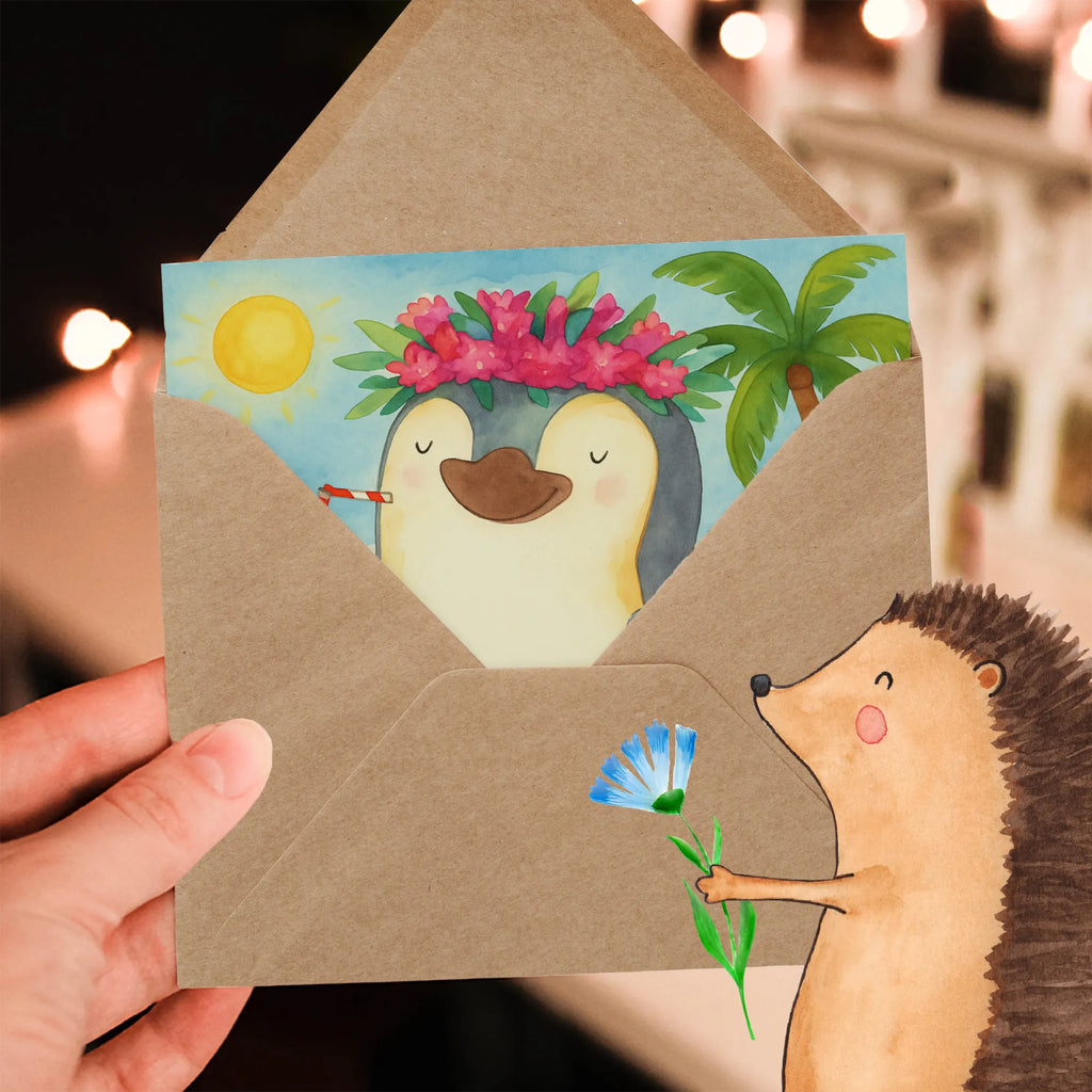 Karta Deluxe Pingwin z Kokosem Design Karte, Grußkarte, Klappkarte, Einladungskarte, Glückwunschkarte, Hochzeitskarte, Geburtstagskarte, Hochwertige Grußkarte, Hochwertige Klappkarte, Pinguin, Aloha, Hawaii, Urlaub, Kokosnuss, Pinguine