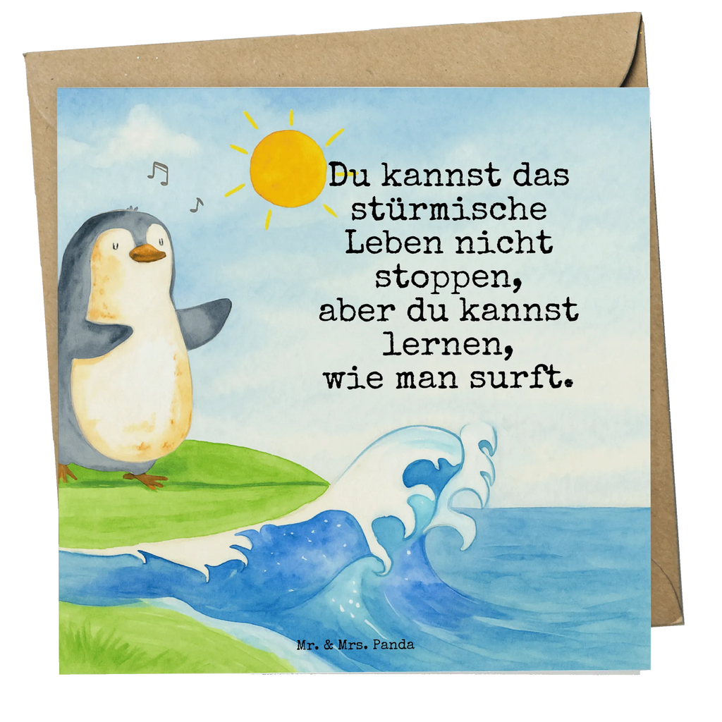 Deluxe Card Penguin surfer Design Karte, Grußkarte, Klappkarte, Einladungskarte, Glückwunschkarte, Hochzeitskarte, Geburtstagskarte, Hochwertige Grußkarte, Hochwertige Klappkarte, Pinguin, Pinguine, surfen, Surfer, Hawaii, Urlaub, Wellen, Wellen reiten, Portugal