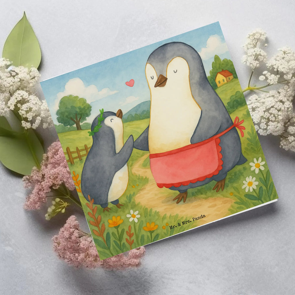 Karta Deluxe Pingwin z dzieckiem Design Karte, Grußkarte, Klappkarte, Einladungskarte, Glückwunschkarte, Hochzeitskarte, Geburtstagskarte, Hochwertige Grußkarte, Hochwertige Klappkarte, Familie, Vatertag, Muttertag, Bruder, Schwester, Mama, Papa, Oma, Opa, Geschenk, Mami, Mutti, Mutter, Geburststag