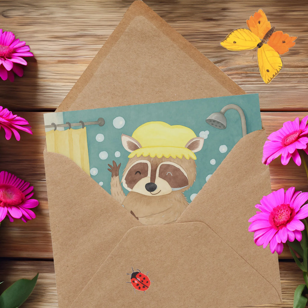 Karta Deluxe Szop pracz Design Karte, Grußkarte, Klappkarte, Einladungskarte, Glückwunschkarte, Hochzeitskarte, Geburtstagskarte, Hochwertige Grußkarte, Hochwertige Klappkarte, Tiermotive, Gute Laune, lustige Sprüche, Tiere, Waschbär, Tagträumen, Plan, Fröhlich, waschen, Seifenblasen