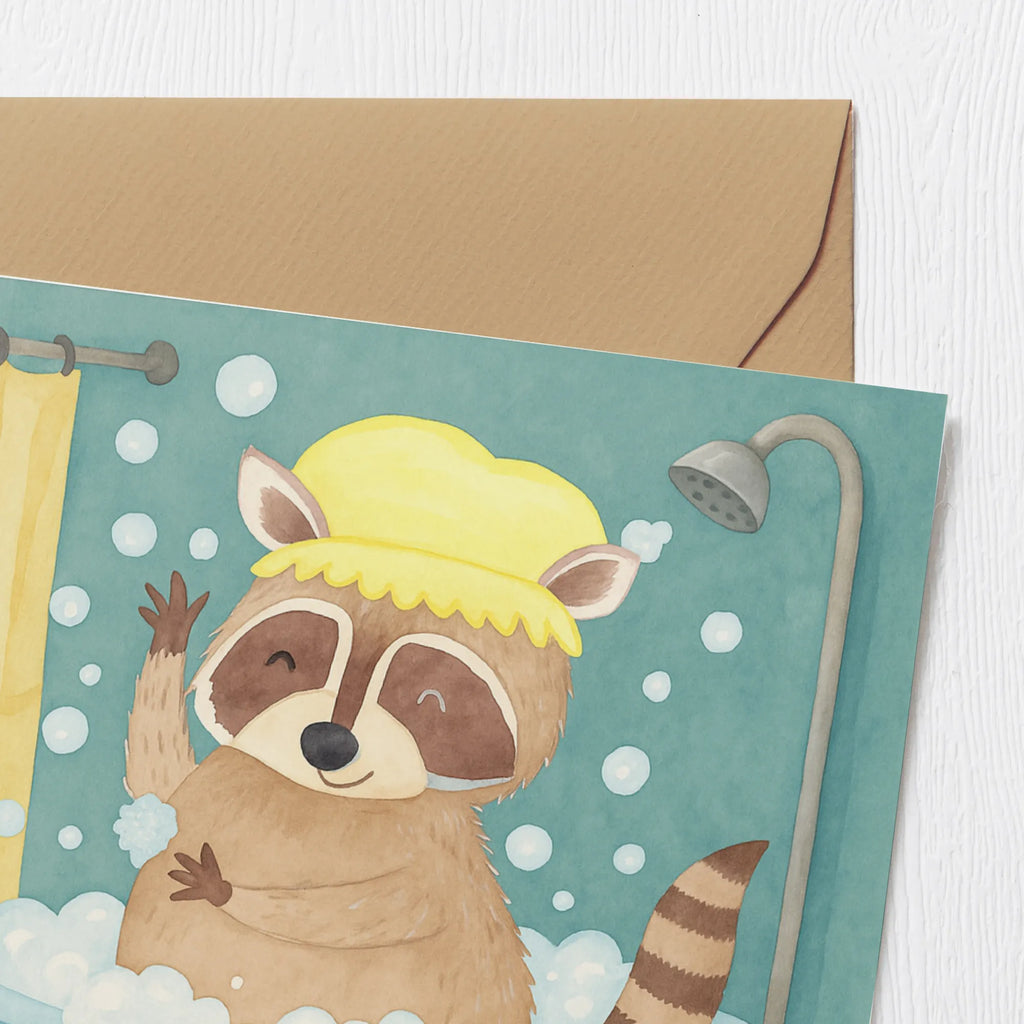 Karta Deluxe Szop pracz Design Karte, Grußkarte, Klappkarte, Einladungskarte, Glückwunschkarte, Hochzeitskarte, Geburtstagskarte, Hochwertige Grußkarte, Hochwertige Klappkarte, Tiermotive, Gute Laune, lustige Sprüche, Tiere, Waschbär, Tagträumen, Plan, Fröhlich, waschen, Seifenblasen