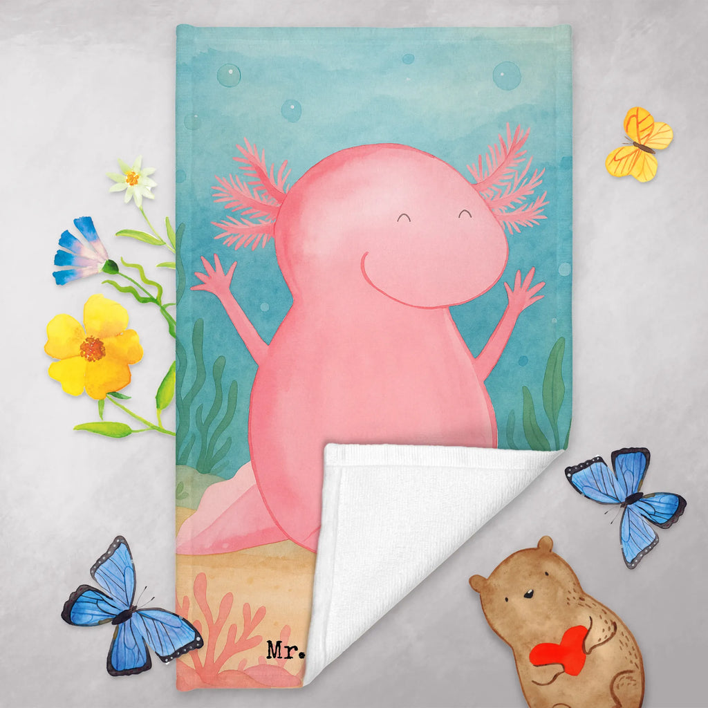 Gäste Handtuch Axolotl Hurra Design Gästetuch, Reisehandtuch, Sport Handtuch, Frottier, Kinder Handtuch, Axolotl, Molch, Axolot, Schwanzlurch, Lurch, Lurche, fröhlich, Spaß, Freude, Motivation, Zufriedenheit