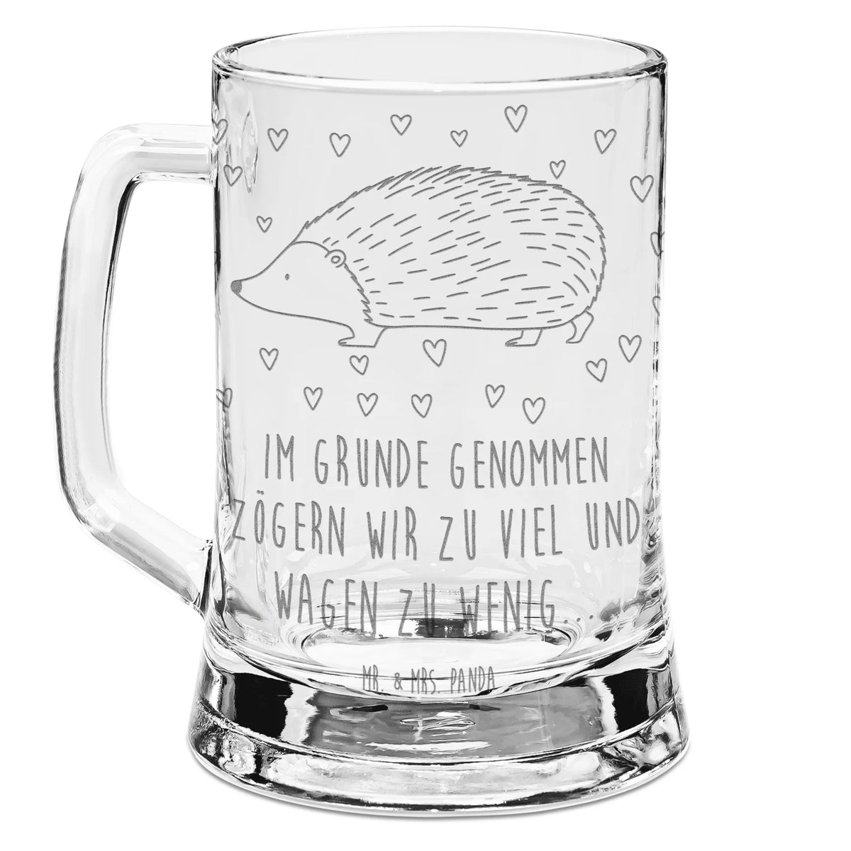 Engraved Beer Mug Hedgehog hearts card, gift ideas, gifts, small animals, cute, cute animal motives, hand drawn, funny sayings, good mood, special gifts, animal lover, hearts, trust, kiss, heart