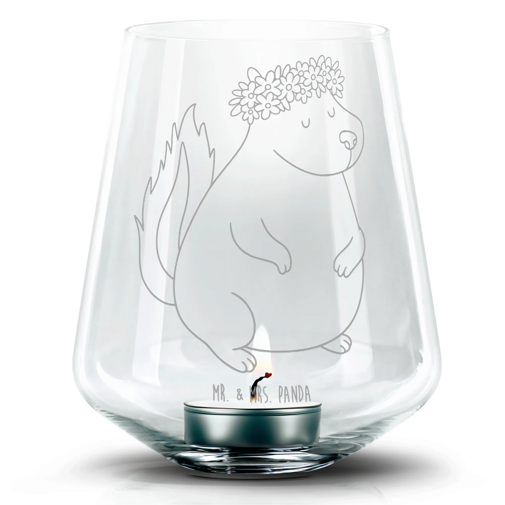 Grawerowany lampion skunks dziewczynka Romatisches Windlicht, Gravur Windlicht, Teelichthalter, Windlicht aus Glas, Teelicht, Stinktier, Skunk, Raubtier, Namaste, Yoga, Stinker, Wildtier, Stinki