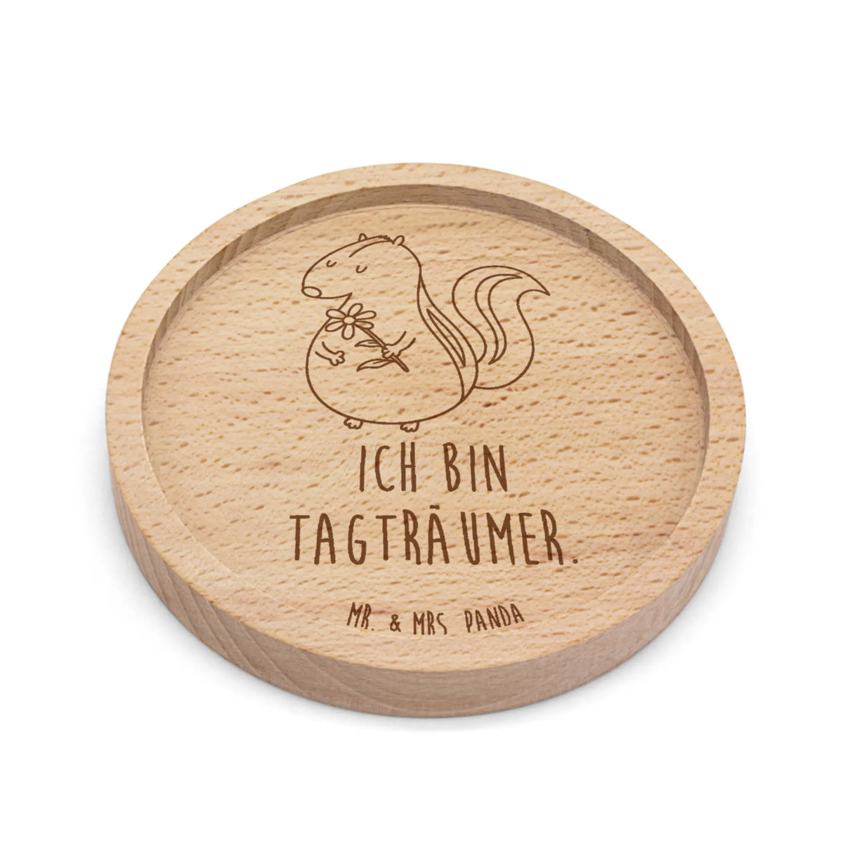 Wooden Coaster skunk flower predator, dreamy, daydreamer, wild animal, stink