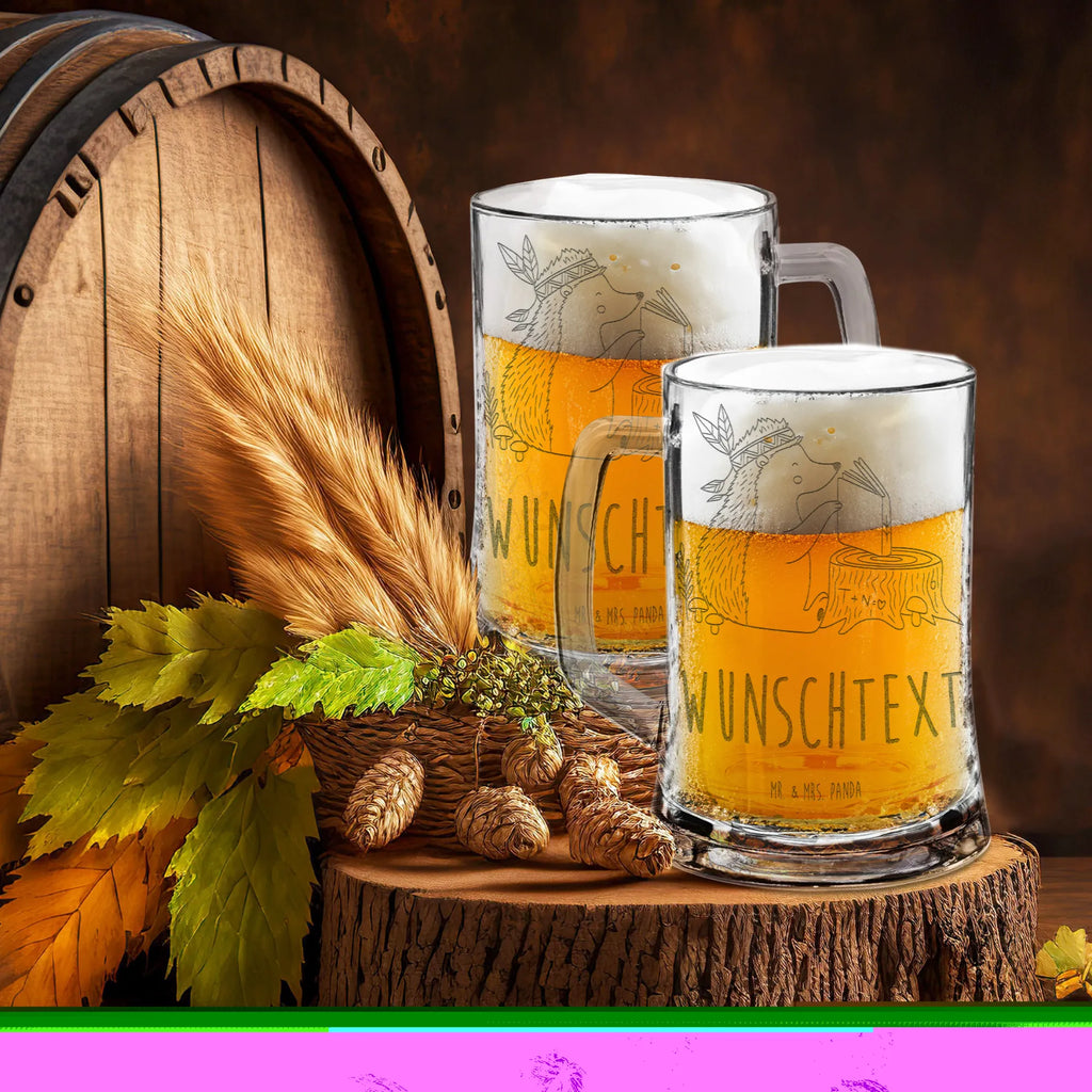 Personalized Engraved Beer Mug Hedgehog feather headdress Forest animals, Indians, Camping, Adventure, Campfire, Hedgehogs