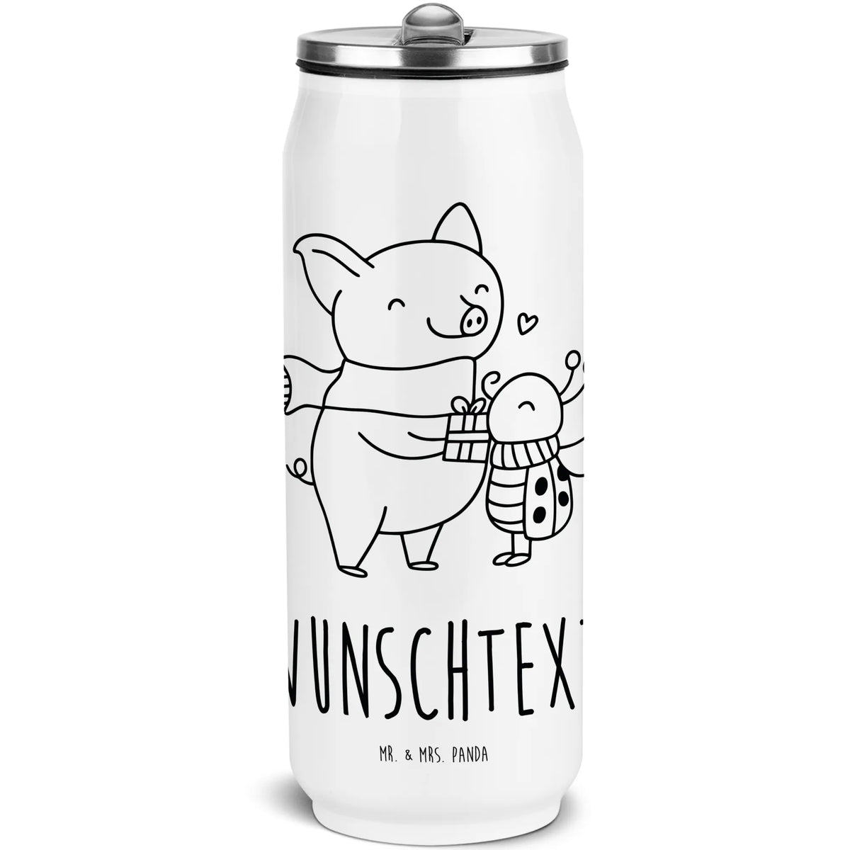 Personalized Beverage Cans Drinking Bottle Glow Pig Snuggle Christmas time, snow
