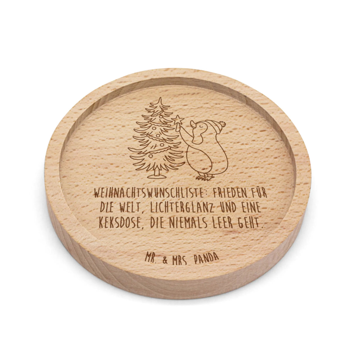 Wooden Coaster penguin Christmas tree Christmas time, snow