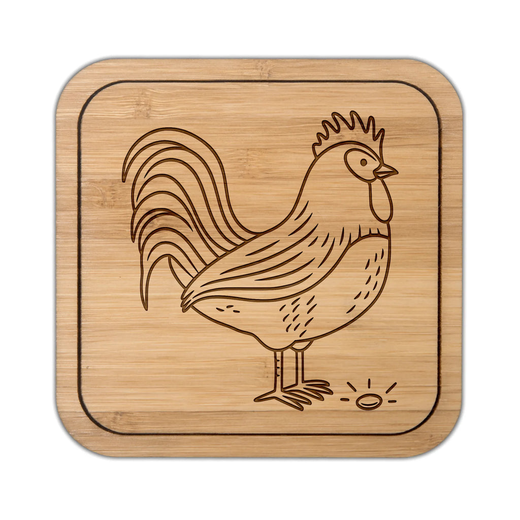 Square coaster Faucet grain wood, giveaways, gifts, glasses, gift, breakfast, glass, coasters, party, square, set, presents, glass coasters, farm, farm animals, animals, cock, hen, corn, eggs, nature