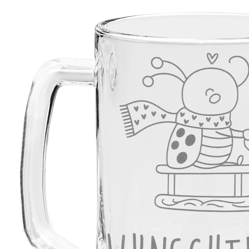 Personalizowany kufel do piwa z grawerem Smörle jazda na sankach Zima, Boże Narodzenie, dekoracje świąteczne, Mikołaj, Adwent, Wigilia, zimowy motyw