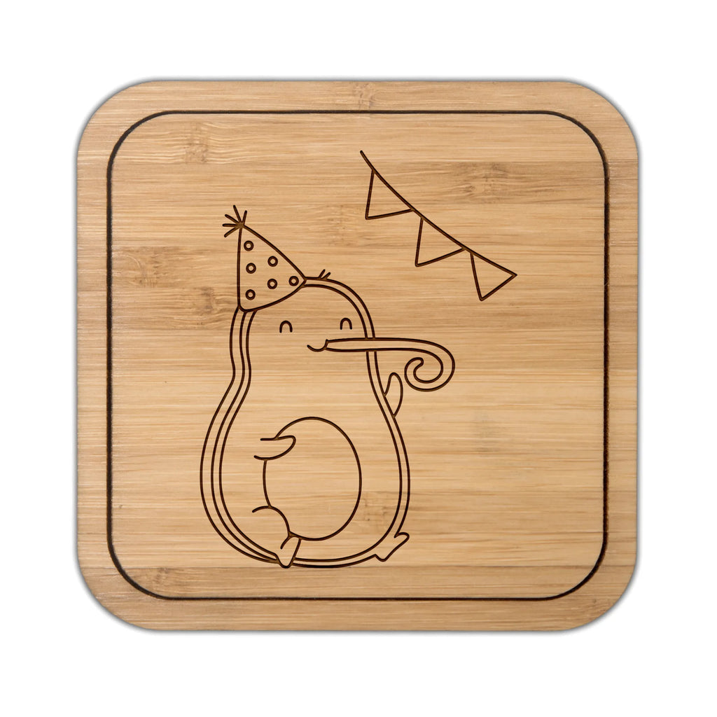 Square coaster avocado party time breakfast, glasses, glass, wood, square, glass coasters, coasters, presents, giveaways, gifts, party, set, gift, avocado, vegetables