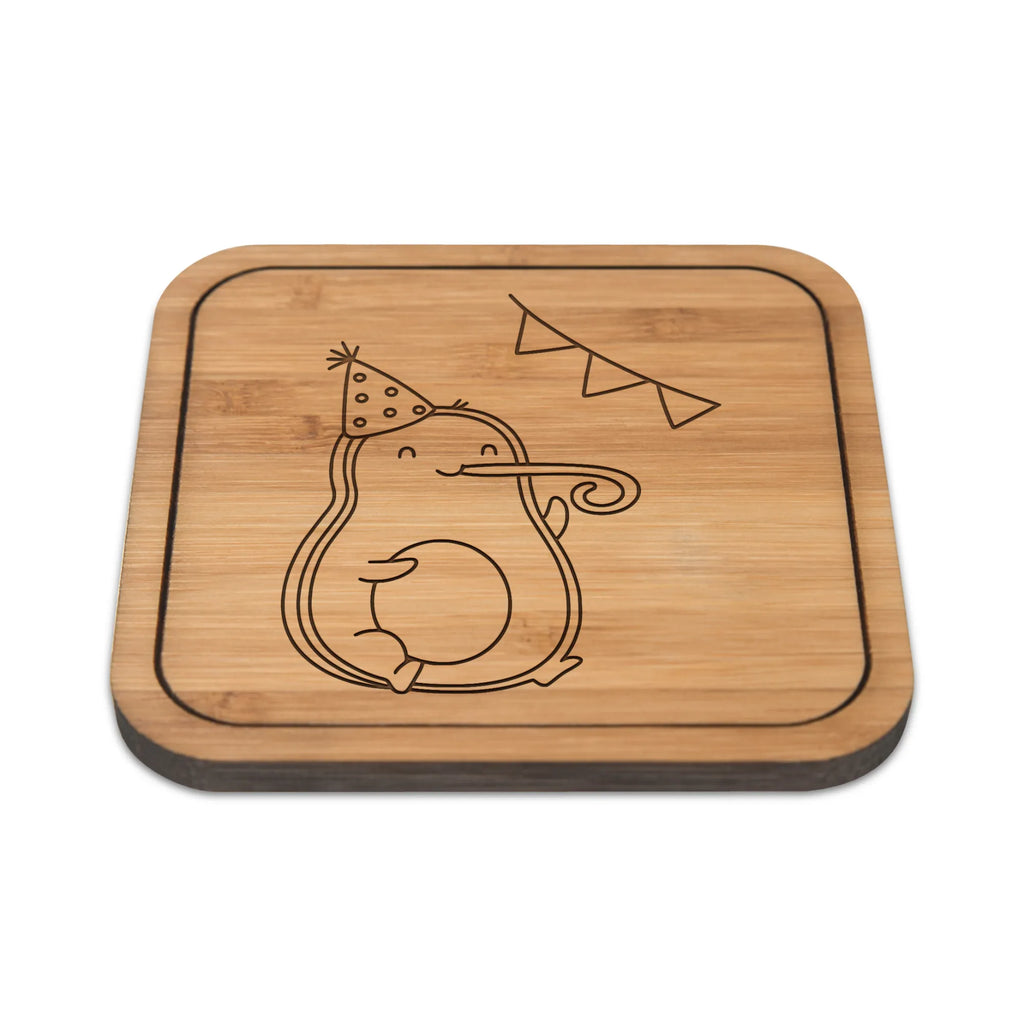 Square coaster avocado party time breakfast, glasses, glass, wood, square, glass coasters, coasters, presents, giveaways, gifts, party, set, gift, avocado, vegetables