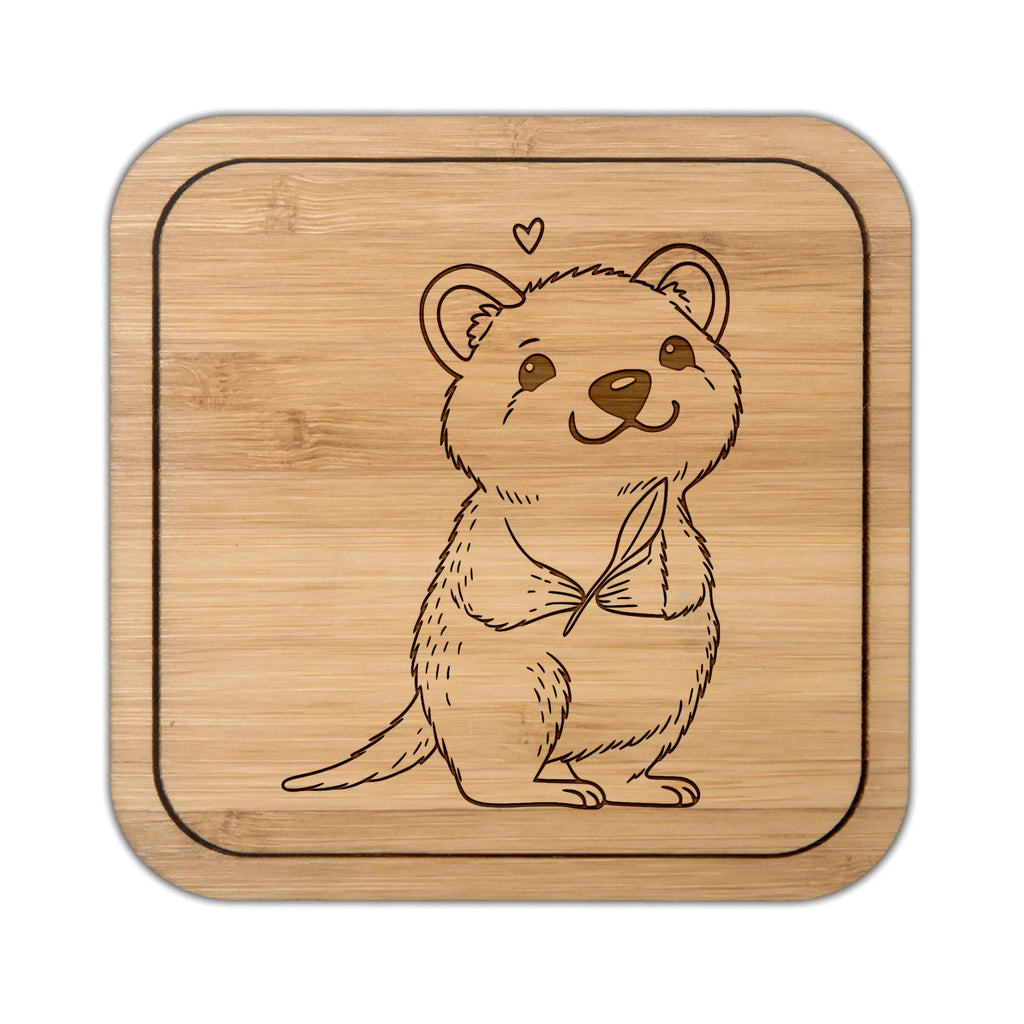 Square coaster Quokka Happy wood, giveaways, glass, glasses, gifts, square, glass coasters, presents, coasters, set, gift, party, breakfast, small animals, cute, funny, cute animal motives, hand drawn, small world, funny sayings, good mood, happy, gift ideas, special gifts, animal lover, card