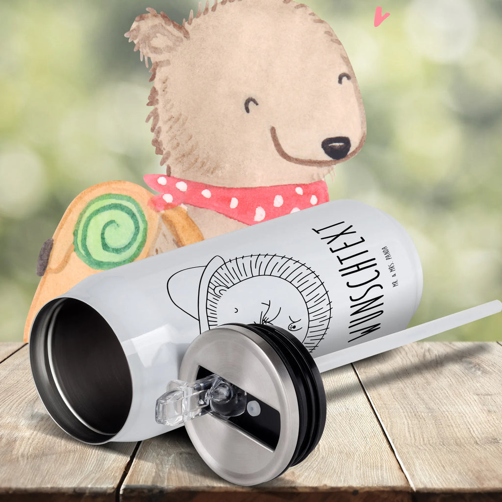 Personalized Beverage Cans Drinking Bottle Hedgehog Pray small animals, cute, funny, cute animal motives, hand drawn, small world, funny sayings, good mood, happy, gifts, gift ideas, special gifts, animal lover, card, God, hedgehog with hat, be grateful, life, enjoy, gratitude, hedgehog, pray, Amen, sun hat