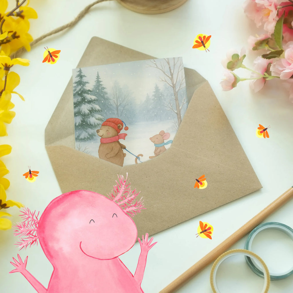 Grußkarte Bär und Maus Schlitten Design Grußkarte, Klappkarte, Einladungskarte, Glückwunschkarte, Hochzeitskarte, Geburtstagskarte, Karte, Ansichtskarten, Winter, Weihnachten, Weihnachtsdeko, Nikolaus, Advent, Heiligabend, Wintermotiv