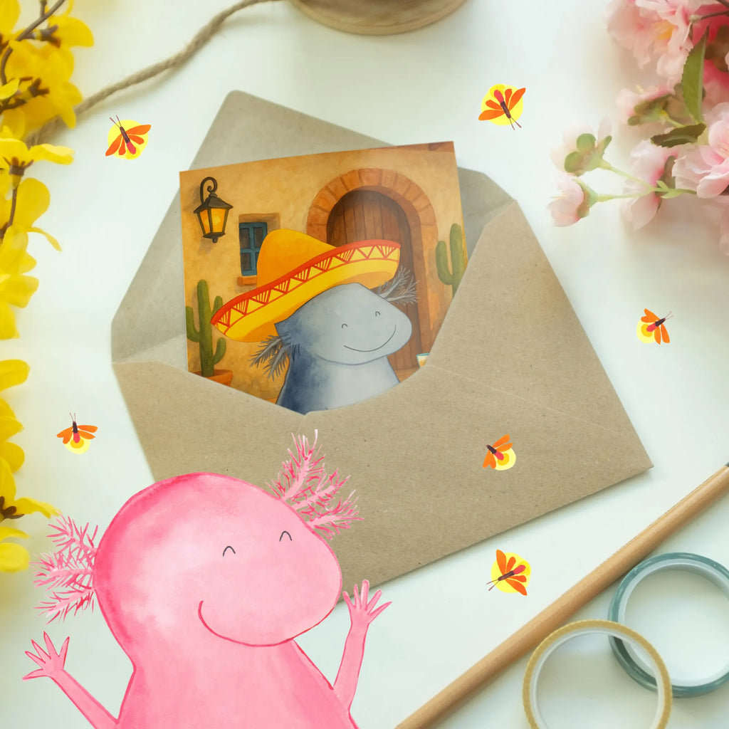 Grußkarte Axolotl Tequila Design Grußkarte, Klappkarte, Einladungskarte, Glückwunschkarte, Hochzeitskarte, Geburtstagskarte, Karte, Ansichtskarten, Axolotl, Molch, Mexico, Mexiko, Sombrero, Zitrone, Tequila, Motivation, Spruch, Schwanzlurch, Lurch, Lurche, Axolot, Feuerdrache, Feuersalamander