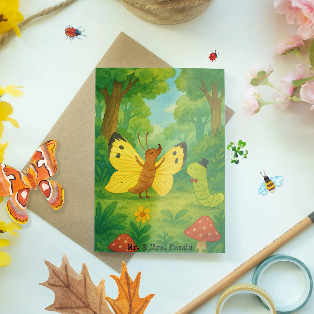 Grußkarte Raupe Schmetterling Design Grußkarte, Klappkarte, Einladungskarte, Glückwunschkarte, Hochzeitskarte, Geburtstagskarte, Karte, Ansichtskarten, Tiermotive, Gute Laune, lustige Sprüche, Tiere, Raupe, Schmetterling, Zitronenfalter, Entwicklung, Erwachsen werden, Kokon, Hut, Hütchen, Schönheit, Aufwachsen