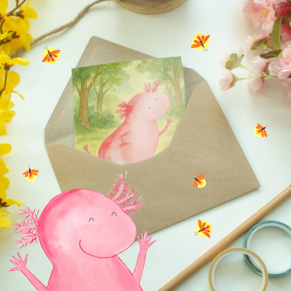 Grußkarte Axolotl Tanzen Design Grußkarte, Klappkarte, Einladungskarte, Glückwunschkarte, Hochzeitskarte, Geburtstagskarte, Karte, Ansichtskarten, Axolotl, Molch, Axolot, Schwanzlurch, Lurch, Lurche, Dachschaden, Sterne, verrückt, Freundin, beste Freundin