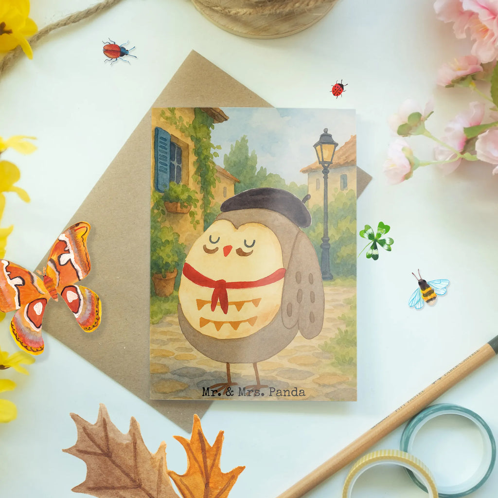 Grußkarte Eule Frankreich Design Grußkarte, Klappkarte, Einladungskarte, Glückwunschkarte, Hochzeitskarte, Geburtstagskarte, Karte, Ansichtskarten, Eule, Eulen, Eule Deko, Owl, hibou, La vie est belle, das Leben ist schön, Spruch schön, Spruch Französisch, Frankreich