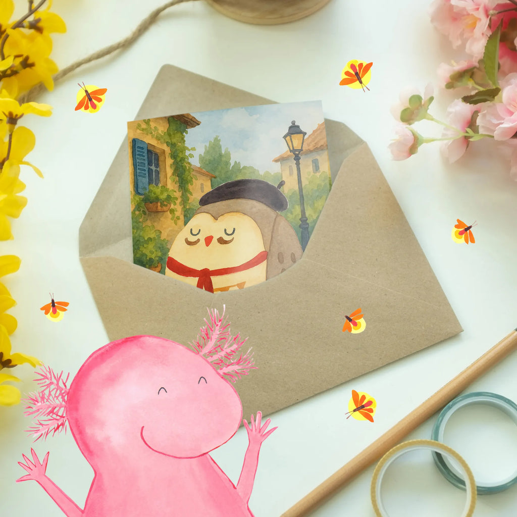 Grußkarte Eule Frankreich Design Grußkarte, Klappkarte, Einladungskarte, Glückwunschkarte, Hochzeitskarte, Geburtstagskarte, Karte, Ansichtskarten, Eule, Eulen, Eule Deko, Owl, hibou, La vie est belle, das Leben ist schön, Spruch schön, Spruch Französisch, Frankreich