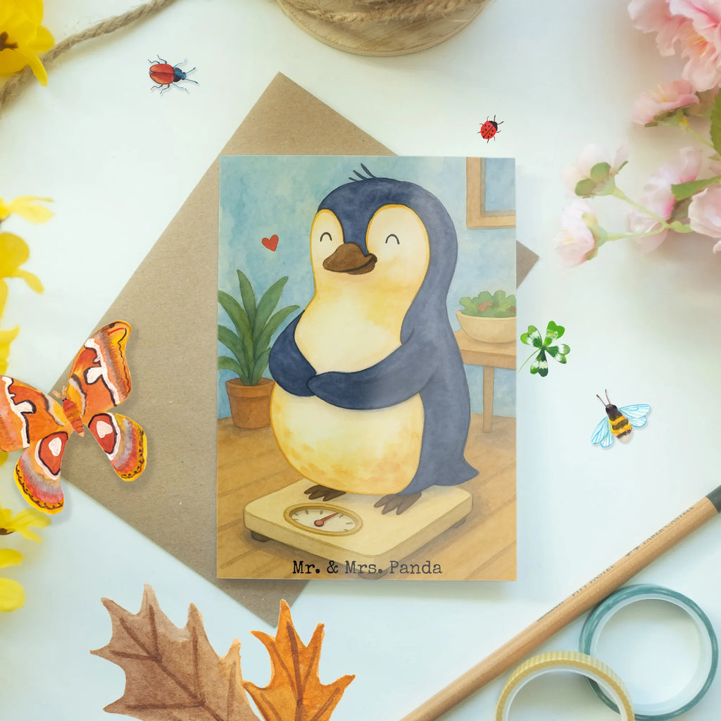 Grußkarte Pinguin Diät Design Grußkarte, Klappkarte, Einladungskarte, Glückwunschkarte, Hochzeitskarte, Geburtstagskarte, Karte, Ansichtskarten, Pinguin, Pinguine, Diät, Abnehmen, Abspecken, Gewicht, Motivation, Selbstliebe, Körperliebe, Selbstrespekt