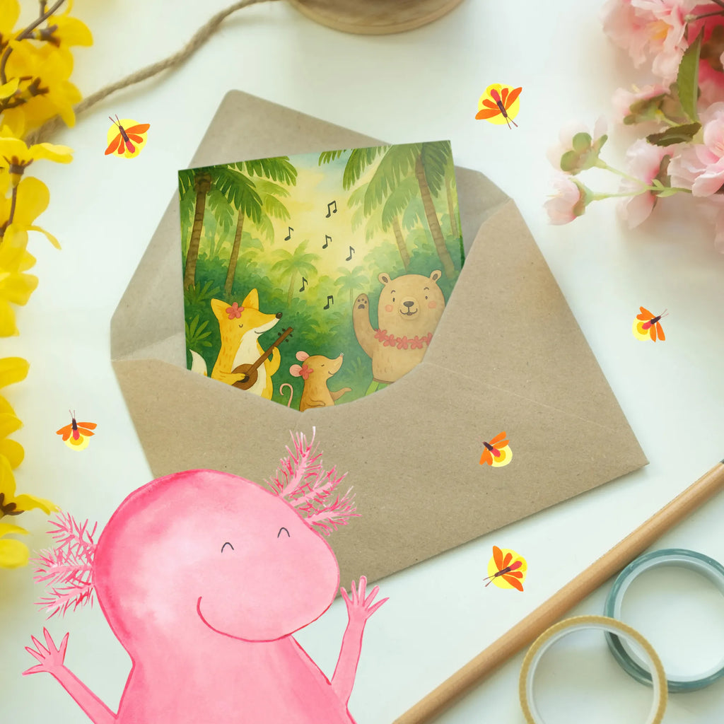 Grußkarte Waldtiere Aloha Design Grußkarte, Klappkarte, Einladungskarte, Glückwunschkarte, Hochzeitskarte, Geburtstagskarte, Karte, Ansichtskarten, Tiermotive, Gute Laune, lustige Sprüche, Tiere, Wald, Waldtiere, Musik, Aloha, Bär, Hase, Igel, Tanzen, Leben, Lachen