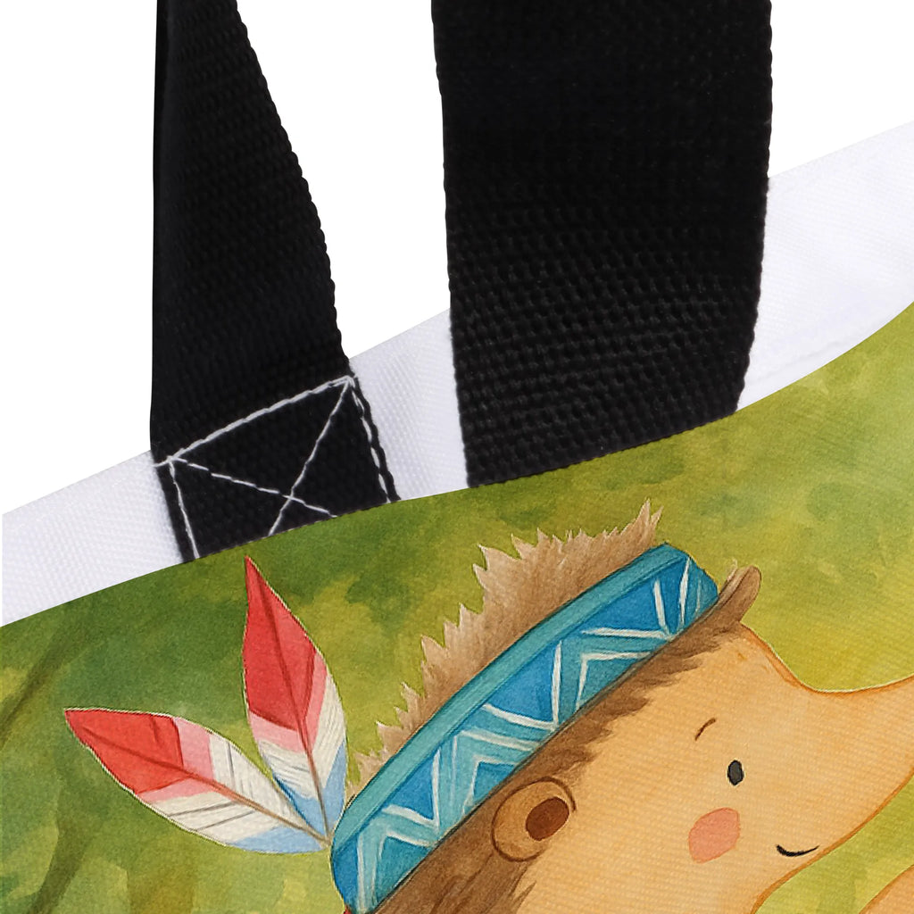 Shopper Igel Federschmuck Design Beutel, Einkaufstasche, Tasche, Strandtasche, Einkaufsbeutel, Shopper, Schultasche, Freizeittasche, Tragebeutel, Schulbeutel, Alltagstasche, Waldtiere, Tiere, Igel, Indianer, Abenteuer, Lagerfeuer, Camping