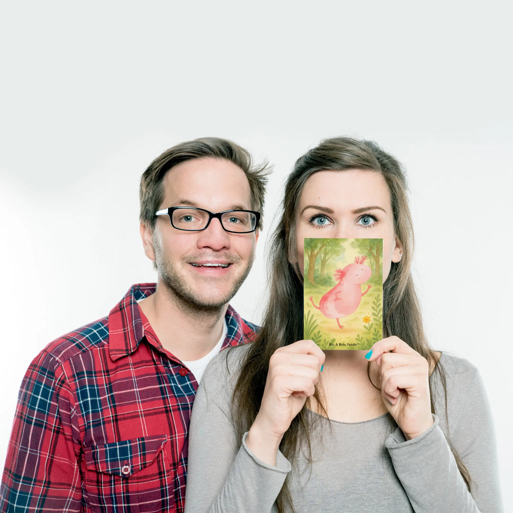 Postkarte Axolotl Tanzen Design Postkarte, Karte, Geschenkkarte, Grußkarte, Einladung, Ansichtskarte, Geburtstagskarte, Einladungskarte, Dankeskarte, Ansichtskarten, Einladung Geburtstag, Einladungskarten Geburtstag, Axolotl, Molch, Axolot, Schwanzlurch, Lurch, Lurche, Dachschaden, Sterne, verrückt, Freundin, beste Freundin