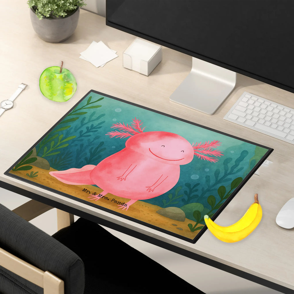 Schreibtischunterlage Axolotl Glücklich Design Schreibunterlage, Schreibtischauflage, Bürobedarf, Büroartikel, Schreibwaren, Schreibtisch Unterlagen, Schreibtischunterlage Groß, Axolotl, Molch, Axolot, Schwanzlurch, Lurch, Lurche, Motivation, gute Laune