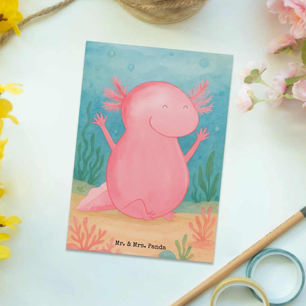 Postkarte Axolotl Hurra Design Postkarte, Karte, Geschenkkarte, Grußkarte, Einladung, Ansichtskarte, Geburtstagskarte, Einladungskarte, Dankeskarte, Ansichtskarten, Einladung Geburtstag, Einladungskarten Geburtstag, Axolotl, Molch, Axolot, Schwanzlurch, Lurch, Lurche, fröhlich, Spaß, Freude, Motivation, Zufriedenheit